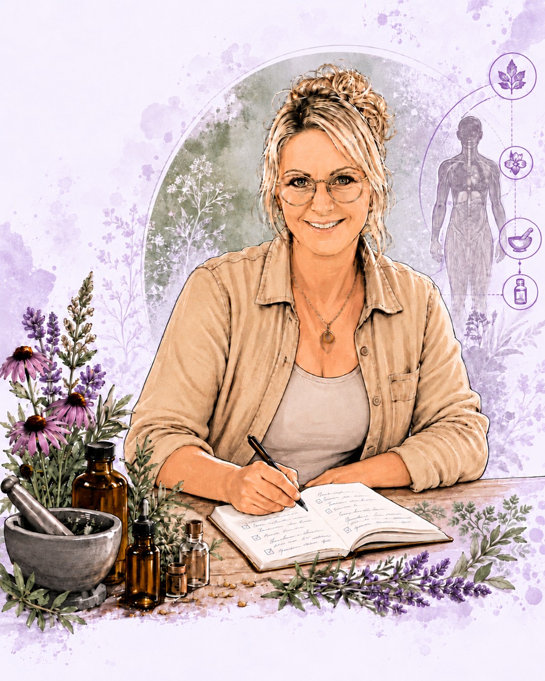 Illustration von Pia Höck mit Stift und Gesprächsnotizen im Notizbuch